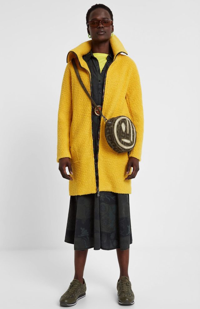 Desigual LAND yellow fall coat with high colour and front zip Fall-Winter 2019 collection