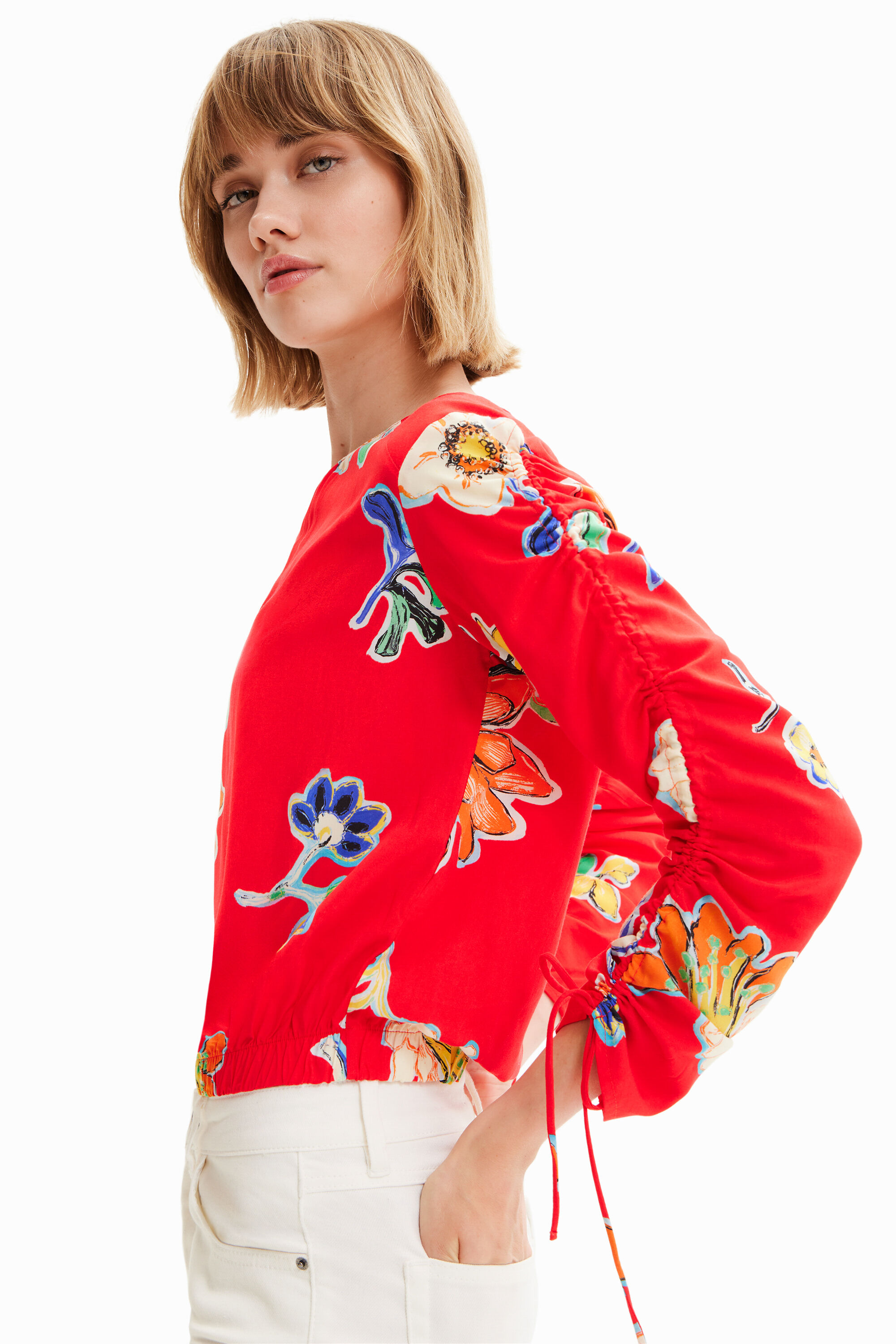 Desigual LANDI short gathered viscose blouse Summer 2023 collection now on sale at Angel in Vancouver Canada