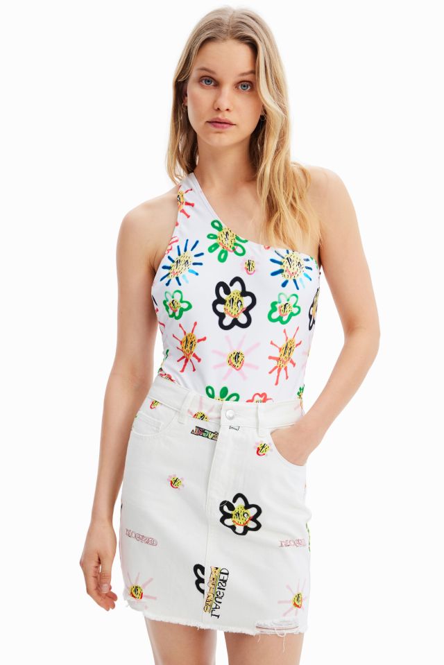 Desigual SENDA white cotton denim mini skirt has arrived at Angel in Vancouver Canada Spring-Summer 2023 collection