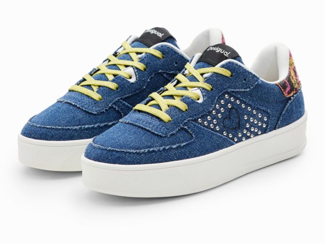 Desigual baby blue denim sneakers with studs Fall 2023 collection