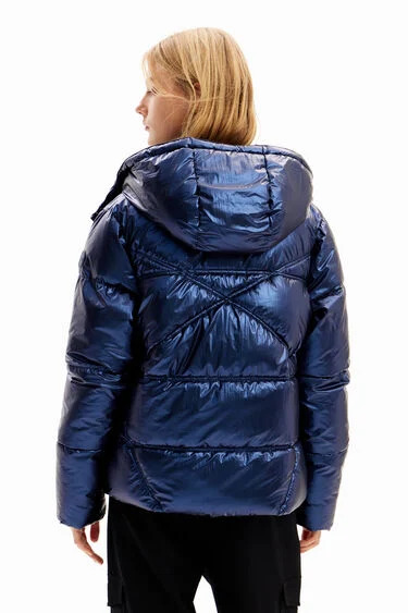 Desigual metallic blue padded winter coat Fall-Winter 2023 collection Vancouver Canada