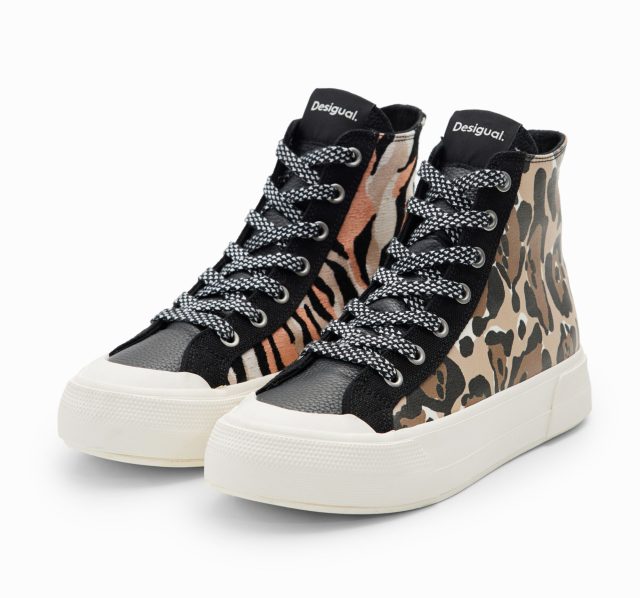 Desigual ANIMAL PRINT high-top sneakers / running shoes. $255. FW2023.