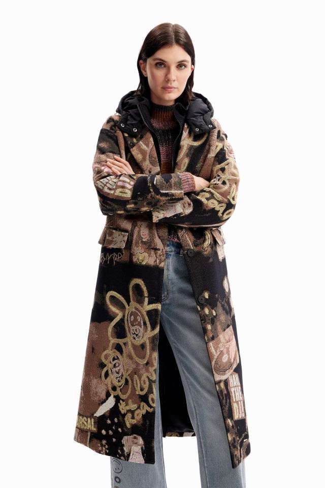 Desigual PAPIER arty jacquard coat Fall-Winter 2023 collection.