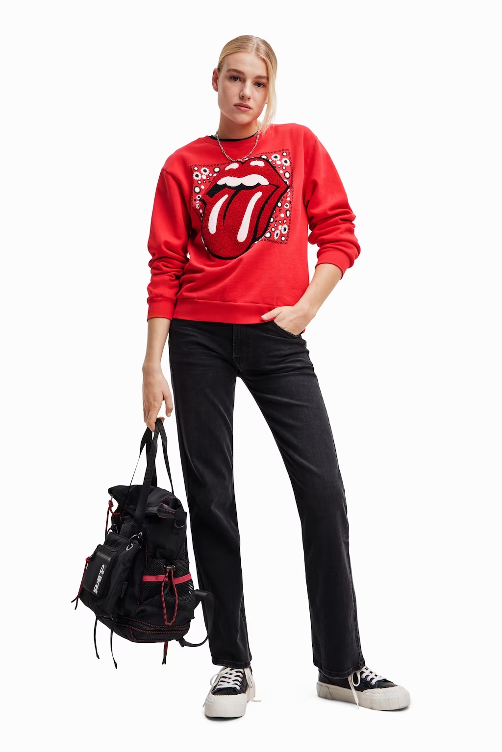 Rolling Stones red cotton sweatshirt by Desigual Fall 2023 collection