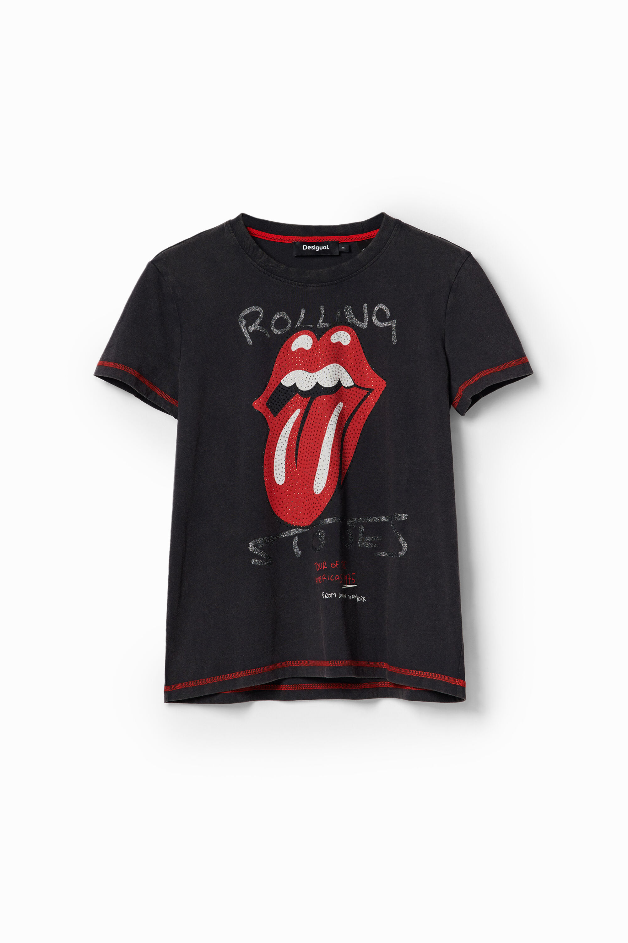DEsigual ROLLING STONES black T-shirt with rhinestone lips Fall Winter 2023 collection