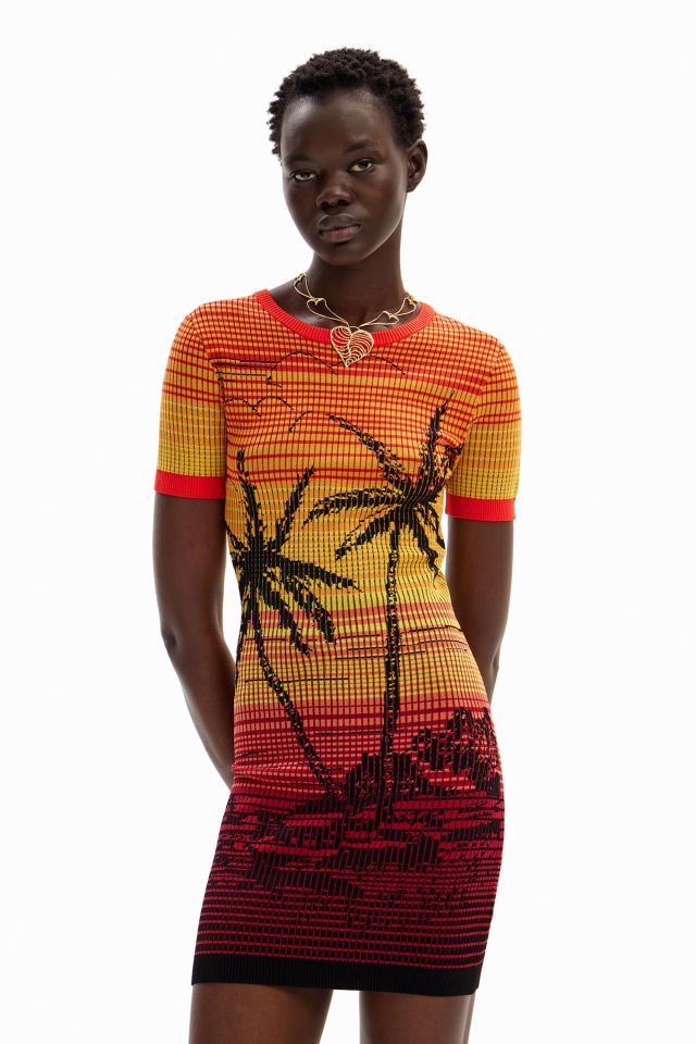 Desigual PALMERI short rib-knit dress with palm trees SS2024
