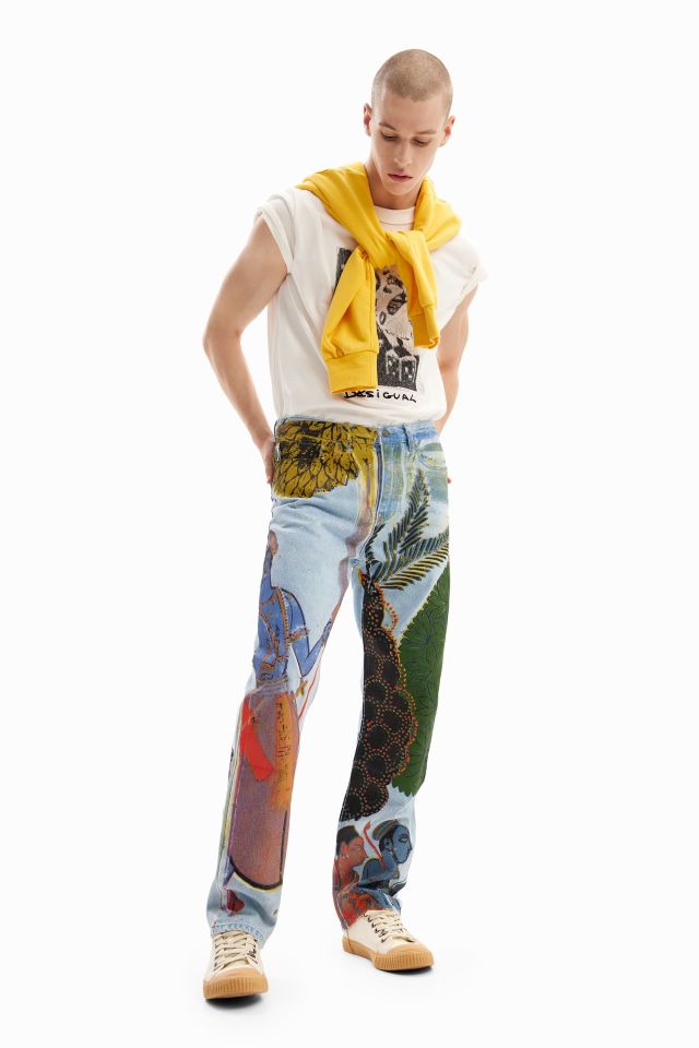 Desigual DANI straight cut India print cotton jeans SS2024 collection for men
