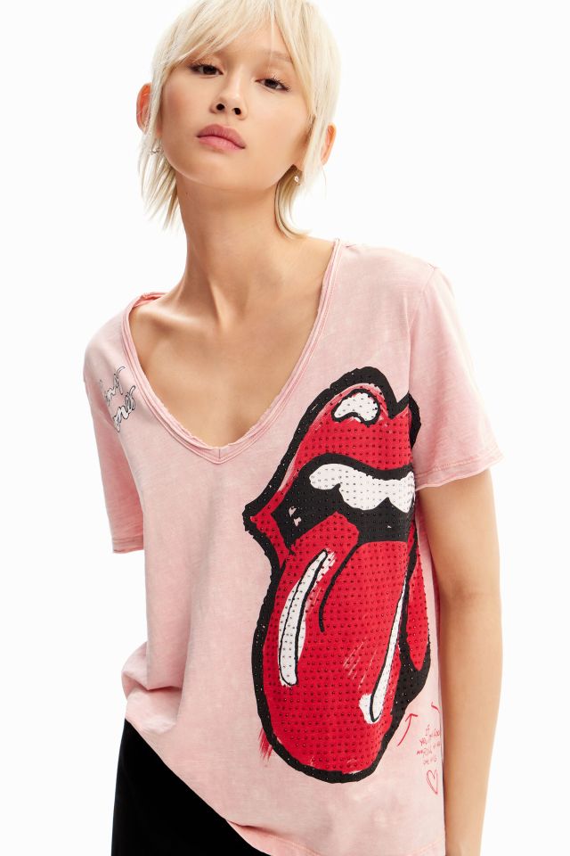 Desigual ROLLING STONES pink cotton T-shirt with sequins SS2024
